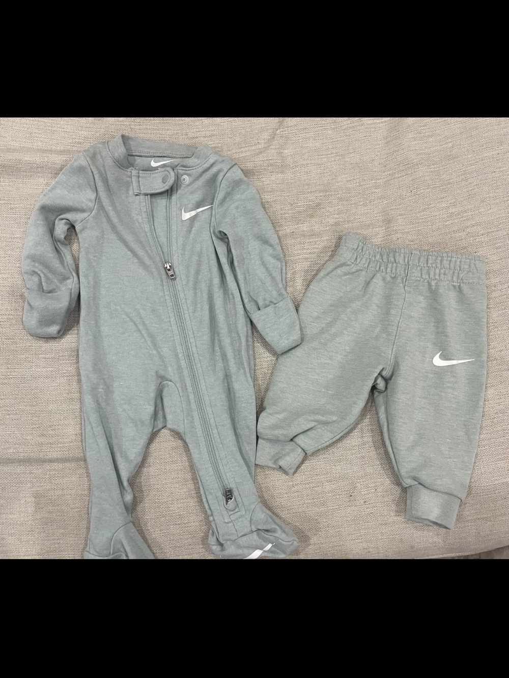 Newborn Nike Baby Light Green One-Piece Footed Sleepsuit and Nike Pants